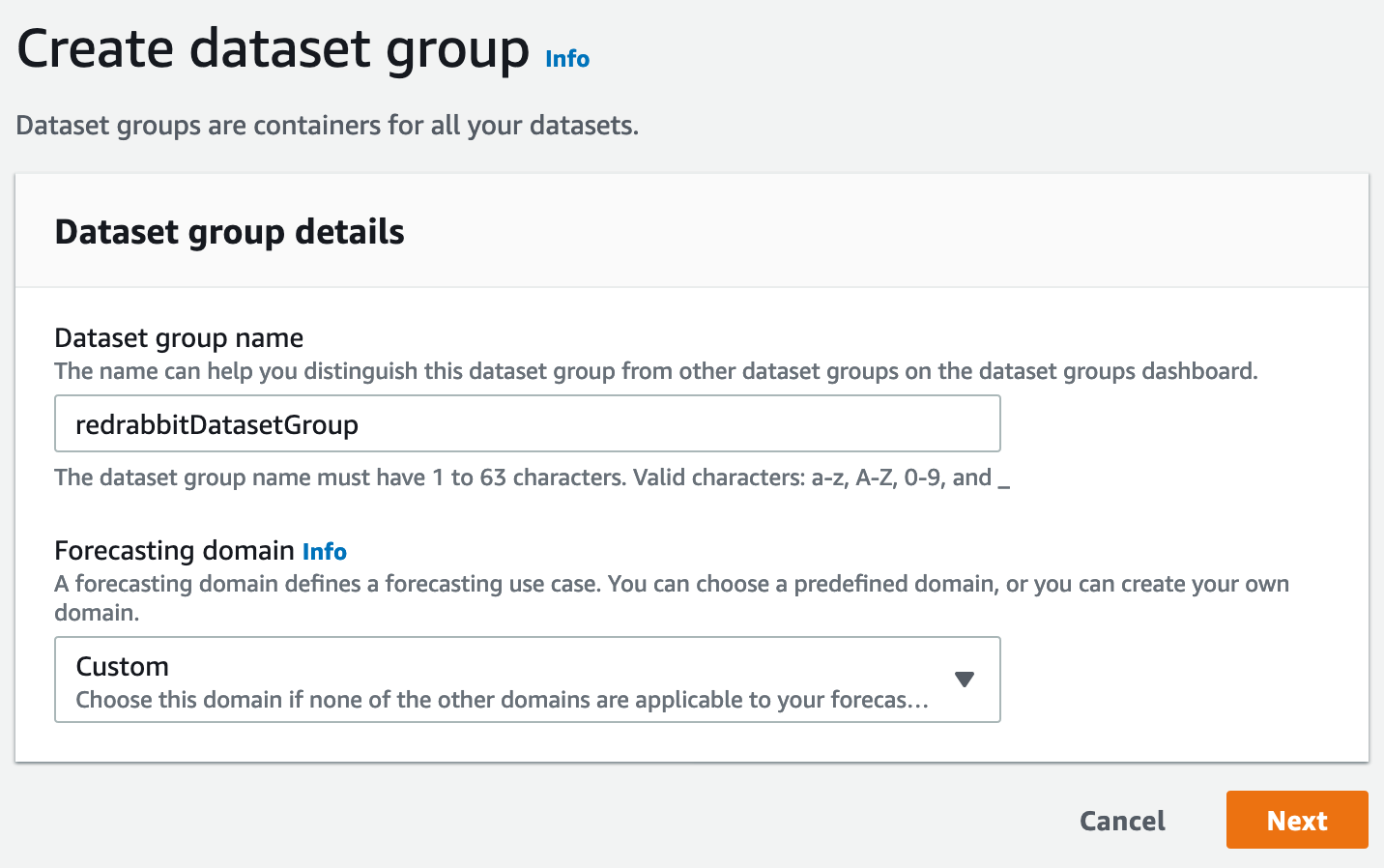 create dataset group